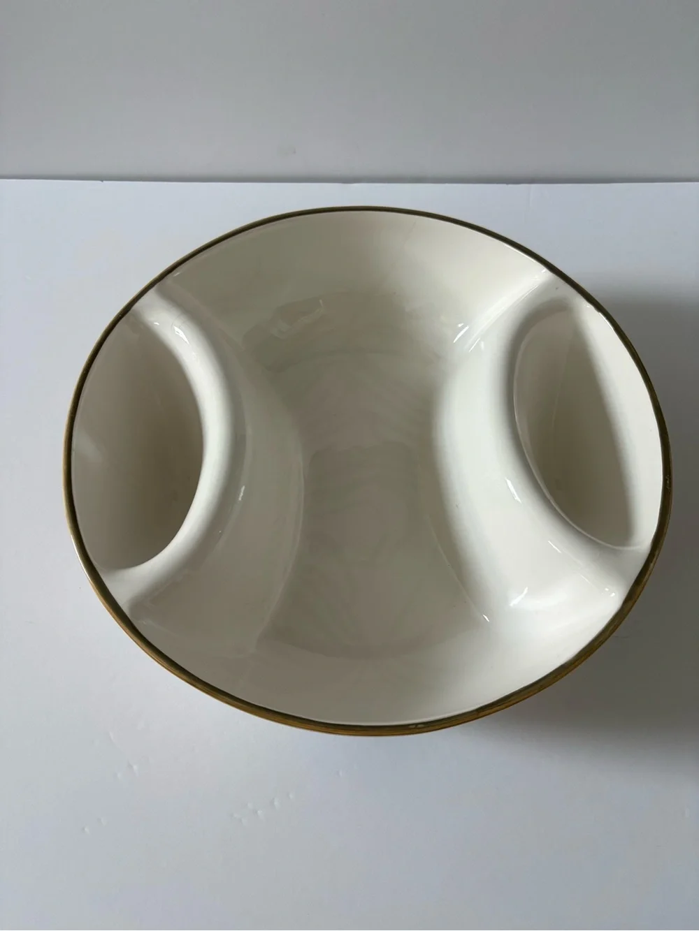 Home Interior Sonoma Villa Cream and Gold Ceramic Divided Serving Bowl